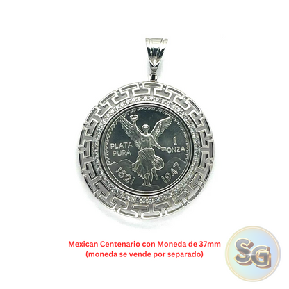 Bisel Centenario de Plata 925 con Diseño Azteca y Circonitas Transparentes Chapado en Rodio - SLP00433