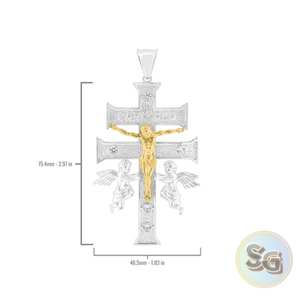 Dije de Cruz de Caravaca Bicolor en Plata 925 con Circonitas Transparentes - GMP00116RG